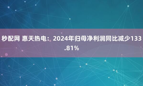秒配網 惠天熱電：2024年歸母凈利潤同比減少133.81%
